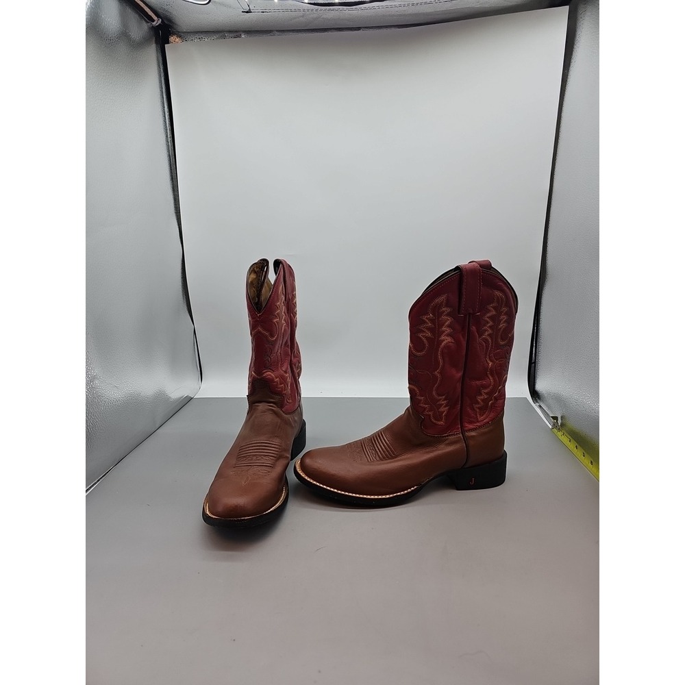 Justin AQHA Remuda Cowgirl Western Leather Boots Size 8.5 D Red Tan Festival USA